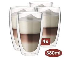 Maxxo Vasos de Doble Pared Late Macchiato 4X 380 ml Copas de Vidrio Térmico Resistente al Calor y Frío Tazas con Efecto Flotante para Té y Café