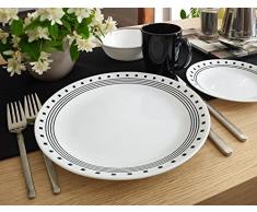 World Kitchen Corelle - Juego de vajilla de 16 Piezas, de Vidrio Vitrelle Resistente a Las roturas y Las desportilladuras, Modelo City Block, Servicio para 4 Personas, Color Negro