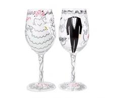 Lolita SETW-5522A Bride and Groom - Juego de 2 copas de vino pintado a mano para la novia y el novio