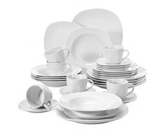 MALACASA, Serie ELISA, Vajillas de Porcelana, Juego de Café, 30 Piezas, con 6 Tazas, 6 Platos, 6 Platos de Postre, 6 Platos Hondos, 6 Platos Llanos para 6 Personas