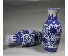 Vintage decoración del hogar tradicional chino azul y blanco Jarrón de porcelana para flores un par