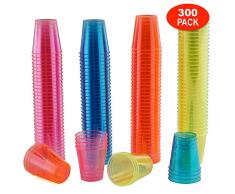 300 Vasos de Chupito Desechables de Plástico Duro - Neón Colorido 30 ml - Reutilizable, Material Ecológico - Vasos para Shots para Chupitos y Vodka Jelly en Fiestas de Navidad - 100% Reciclable