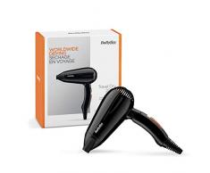 BaByliss 5344E Secador de viaje plegable con 2000W de potencia, 2 velocidades y temperaturas, doble voltaje, compacto, ligero 318 g, boquilla concentradora incluida, color negro