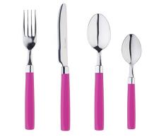 EXZACT EX23 - Conjunto de Cuberteria con 16 Piezas - Acero Inoxidable con Manecillas de Color - 4 Tenedores, 4 Cuchillos, 4 Cucharas, 4 Cucharaditas (Rosa)