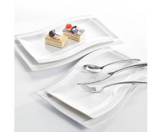 MALACASA, Serie Flora, Juego de Plato Vajillas de Porcelana 4 Piezas Plato de Postre 11&13.25 Plato Rectangullano Bandeja Cuadrado