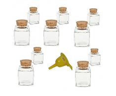 Viva Haushaltswaren G2080050/Set1/X - Lote de 10 tarros de Cristal para Especias (50 ml tapón de Corcho Embudo Amarillo)
