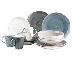 Mäser - Vajilla prémium Serie Derby para 4 personas con calidad de hostelería en colores pastel, porcelana duradera