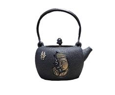 QuRRong Tetera De Hierro Fundido Japonés Negro 1200 Ml De Hierro Sin Revestir Cazuela De Té De Diseño Artesanal Té De Té Zen Hierro para té de Hojas Sueltas (Color : Black, Size : 1200ml)