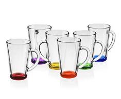 Vasos de café de colores con asa, 360 ml, juego de 6 piezas, multicolor, vaso grande de cristal