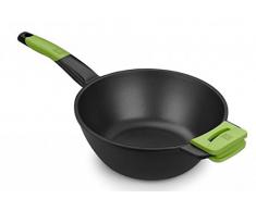 BRA PRIOR - Wok con mango, aluminio fundido con antiadherente, apto inducción, Diámetro superior 28 cm, Diámetro base 15 cm