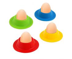 Vicloon Huevos Taza, Silicona Huevera para el Desayuno, Huevo Titular con el Almacenamiento de Huevo Cuchara y Cáscara de Huevo - 4 Color 4 Piezas