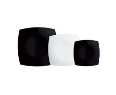 Luminarc Vajilla Cuadrada 18 Piezas Más Ensaladera Modelo Quadrato Blanco Y Negro combinadas, Vidrio sodo, Centimeters