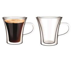 Aqualogis - Vaso térmico de doble pared para café expreso, capuchino, latte, té 150 ml (2 vasos)