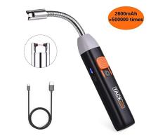 Tacklife Encendedor ELY01, Mechero de Arco Eléctrico Recargable con Batería de 2600mAh, Más de 1000 Veces de Uso tras Carga, Largo Cuello Rotatorio de 360º, Interruptor de Seguridad, sin Chispa y Olor