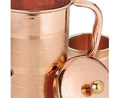 conjunto de 2 vasos de agua y una jarra con tapa, Copa cobre puro ware accesorios ayurvedic cicatrizante, capacidad 1.6 litro