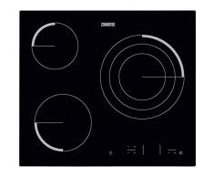 Zanussi Z6123IOK Placa vitrocerámica, Biselada, 3 zonas de cocción, Zona Triple de 27 cm, Control táctil, Bloqueo Seguridad, Sin Marco, Negro, 60 cm