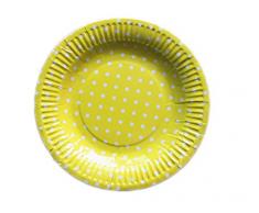 Kanggest 10Pcs 18CM Platos de Papel Desechables Polka Dot Bandeja Pastel de Pan Platos de Barbacoa Para la Fiesta (Amarillo)