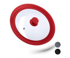 Relaxdays 10027989_47 Tapa Sartén Universal, Tapadera Olla, 26-30 cm, Práctica, Borde de Silicona, Cristal, 1 Ud, 5x31,5 cm, Rojo