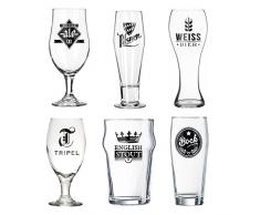 Balvi Set Vasos Cerveza L´Hedoniste Color Transparentes Set de 6 Copas de Cerveza Diseño Cerveza Belga, Pinta Inglesa Entre Otros Vasos Decorativos para los Amantes de la Cerveza Vidrio 22x7,5x7,5 cm