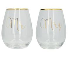 Creative Tops - Copas de vino decoradas sin tallo, vidrio, dorado y transparente, 9 x 9 x 12 cm
