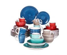 vancasso Serie Bella Vajillas de 40 Piezas Vajillas de Gres Estilo Moroccan, 4 Colores, Juego de Vajillas para 8 Personas