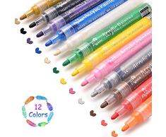 Rotuladores de Pintura Acrílica, 12 Colores Permanente Marcadores Dibujar, para Piedra, Roca, Tela, Metal, Vidrio, Diseñar Taza de Cerámica, Scrapbooking (12 color)