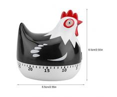 Temporizador de cocina Lovely Chicken Shape Alarma mecánica Gadgets Cuenta atrás Reloj Recordatorio Mini Cooking Timer Alarm 55 minutos para cocinar Hornear(Black)