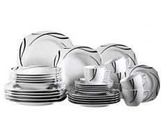 Domestic 920463 Oslo - Vajilla de Porcelana de 6 Servicios (30 Piezas), Color Blanco y Negro