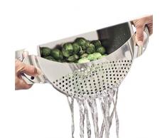 BESTONZON escurridor de ollas de acero inoxidable con escurridor de espaguetis para pasta y freír, color plateado