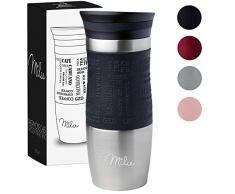 Milu Taza aislante de café y té para llevar - 370ml 100% a prueba de fugas - Taza de acero inoxidable para beber - vaso de aislamiento al vacío - Caliente y frío - Taza de viaje - Negro