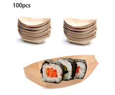 Mentin - Juego de 100 cuencos de madera en forma de barro, vajilla desechable para Finger Food, 100% ecológico y biodegradable, platos desechables