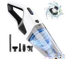 Duomishu Aspirador de Coche 3 en 1 Portatil, 120W/7000PA Potente Aspirador de Mano Inalámbrico en Seco y Humedo, 3 * 2200mAh Batería y Bajo Ruido con Filtro HEPA para el Hogar/Automóvil (Blanco)