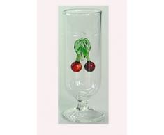 Vaso de chupito con pie de cristal claro, copa de licor de vidrio transparente y soplado a boca con dos cerezas de cristal coloreado en el interior, rellenable, altura aprox. 10 cm, disenado y fabricado por Oberstdorfer Glashütte