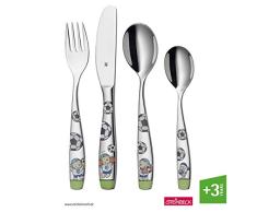 WMF Pitzelpatz Cubertería Infantil (4 Piezas, a Partir de 3 años, Cromargan Pulido, Apto para lavavajillas, incoloro y alimentario), Acero Inoxidable, Plata, 21.3 x 15.5 x 2.5 cm, 4 Unidades