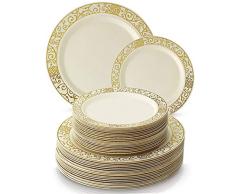 Silver Spoons Vajilla para Fiestas Desechable de 40 Piezas | 20 Platos Grandes | 20 Platos para Ensalada | Elegante Aspecto de Porcelana Fina | para Bodas Y Comidas de Lujo (Venetian Collection – Oro)