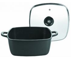 Lacor - 25829 - Cacerola Cuadrada con Tapa de Cristal Forte de 28 cm Aluminio - Negro