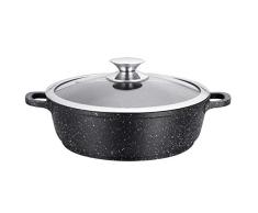Kamberg - 0008042 - Olla Baja 32 cm - Aluminio Fundido - Revestimiento Piedra antiadherente - Tapa de Vidrio - Todos los incendios, incluida la inducción - Sin PFOA