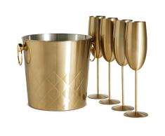VonShef Cubo Cubitera Enfriador de Champán 5L en Acero Inoxidable Color Dorado Cepillado con 4 Copas