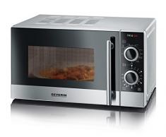 SEVERIN Microondas 2 en 1, con Función Grill, Incl. Rejilla de Grill y Plato Giratorio (Ø 24,5cm), 700 W, MW 7874, Acero Inoxidable/Negro