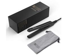 KIPOZI Mini planchas del pelo de viaje, plancha alisadora cerámica con doble voltaje y calentamiento rápido en color negro