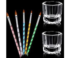 7 Herramientas de Cuidado Manicura incluye 2 Platos Vasos de Cristal de Arte de Uñas y 5 Pinceles de Uñas de Acrílico Gel Diseño 3D para Acrílico Líquido Herramienta de Diseños para Uñas