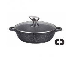 Pradel Excellence 52404M - Cazuela (Aluminio, con Tapa, 28 x 16 cm), Color Negro, diseño de Piedra