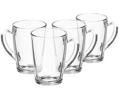 com-four® Vaso de té 4x - Vasos de vidrio con mango - Ideal para té, cacao, café y capuchino (04 piezas - 315ml)