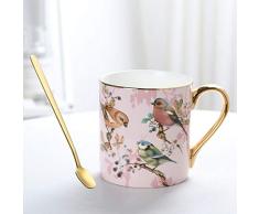 FX Taza de cerámica 280ml de Gran Capacidad del Hueso de Oro Artesanal de Porcelana Taza de café con Leche en la Taza de café Cuchara a un Amigo cónyuge Regalo Taza del Desayuno 2 Colores