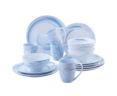 vancasso Clara Juego de Vajillas 16 piezas,Vajilla de Porcelana, Platos Azules, Taza de Café, Platos, Cuencos de Cereales para 4 Personas Dibujo Espiral