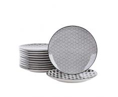 vancasso Platos de Porcelana Pintado a Mano Estilo Japonés Vajilla Gris Spot Plato Llano de Porcelana 8,5" Cena/Ensalada/ Plato de Frutas, Juego de 12 (21,5 * 21,5 * 2.5 cm)