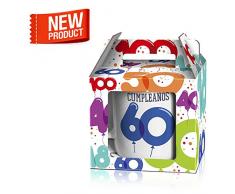 Taza Cerámica para Desayuno en Color Blanco de 300 ml, Un Regalo Original para Aniversarios - "Feliz 60 Cumpleaños"