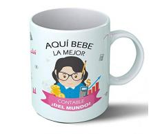 Planetacase Taza Desayuno Aquí Bebe la Mejor Contable del Mundo Regalo Original Contables Ceramica 330 ML