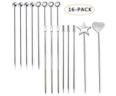 CKANDAY 16 unidades de palillos de cóctel de acero inoxidable, palillos de fruta reutilizables de metal para Martini y bebidas, juego para bebidas de oliva, para eventos de fiesta de vacaciones