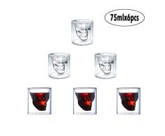 auvstar Juego de 6 vasos de chupito de calavera de 75 ml, cristales de doble capa, diseño de calavera de pirata, vasos para bebidas, cócteles, base gruesa creativa de Halloween (6)